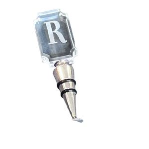 R Initial Etched Crystal Styled Acrylic Wine Stopper